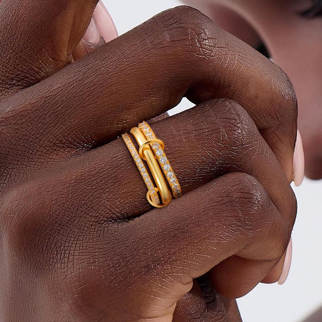 Luxury Gold Plated Cubic Zirconia Multilayer Rings Set for Women Mixed Color Stackable Finger Jewelry