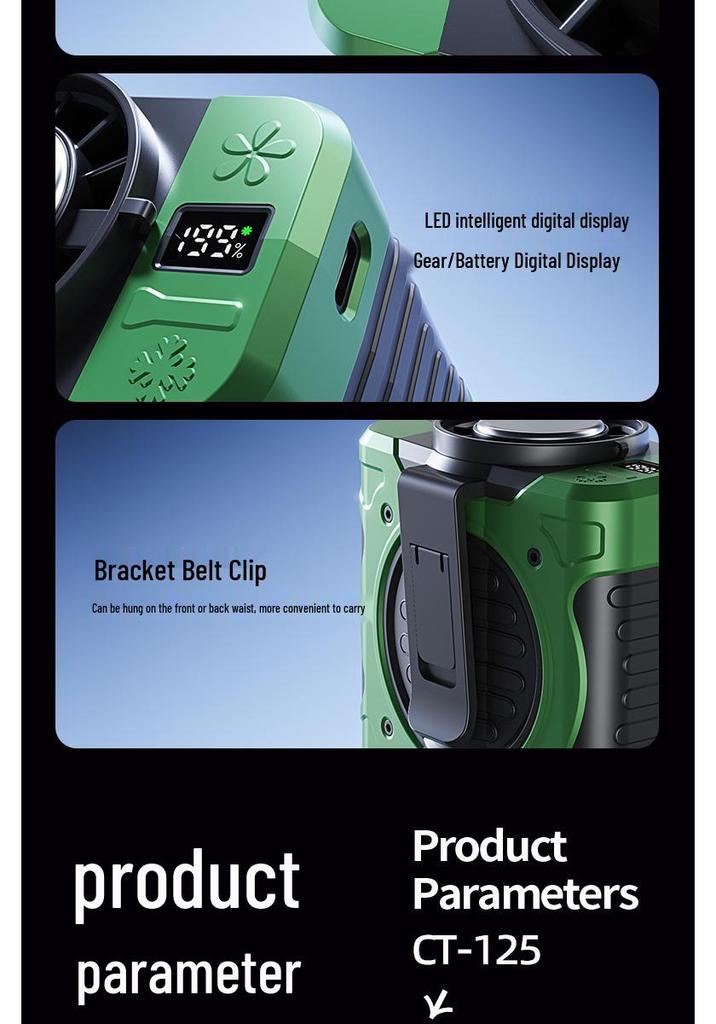 Portable Waist and Neck-Hanging Cooling Fan with Large Wind Power and Long Battery Life for Outdoor and Camping Use