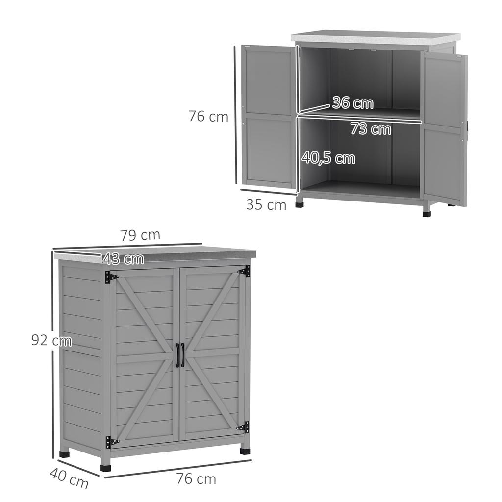 Outdoor Cabinet with Shelf and Steel and Wood Workbench, 79x43x92 cm, Grey