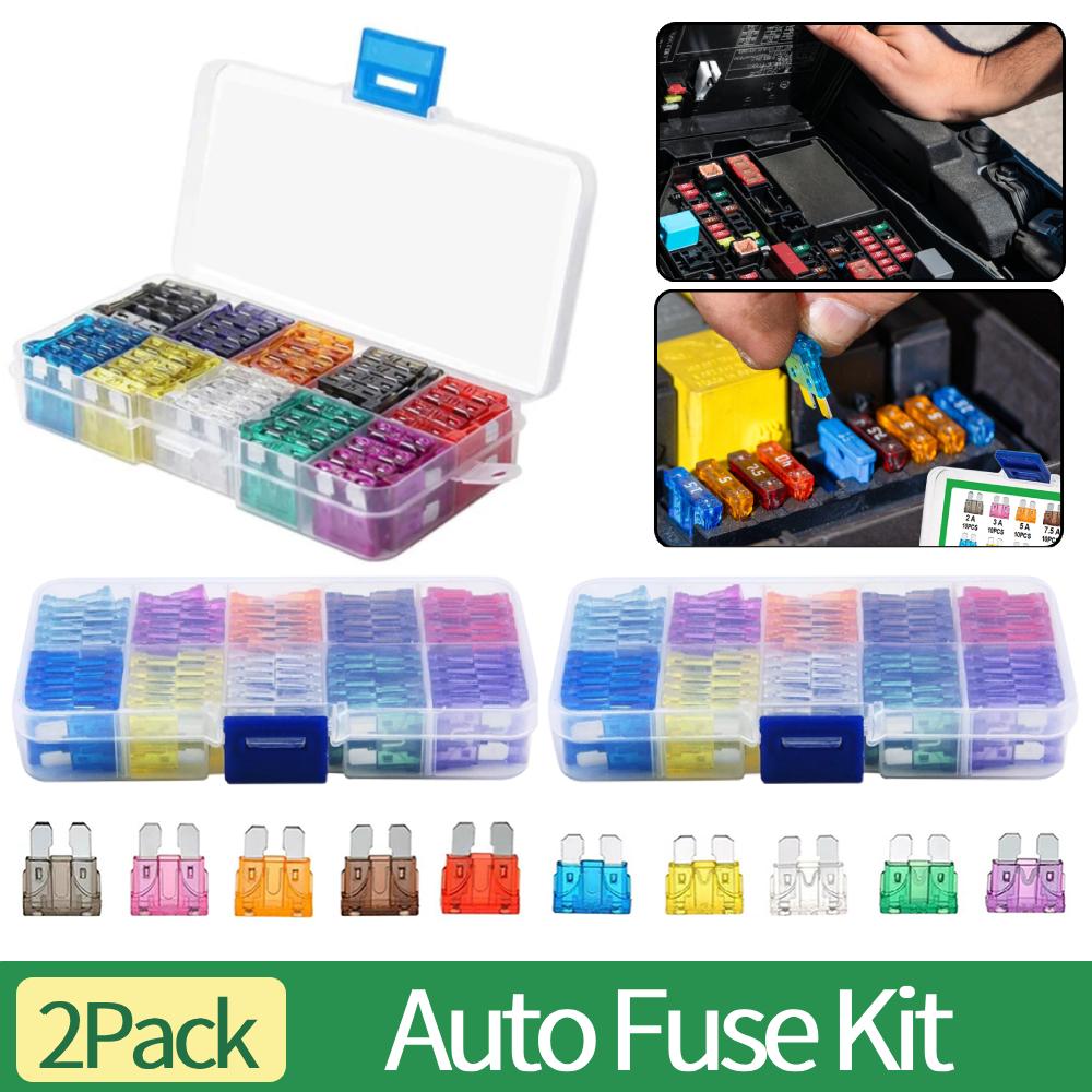 2Pack Car Fuse Assortment Car Fuses 2A 3A 5A 7.5A 10A 10 Types 15A 20A 25A 30A 35A Blade Type Fuse Assorted Kit 100Pcs/Pack
