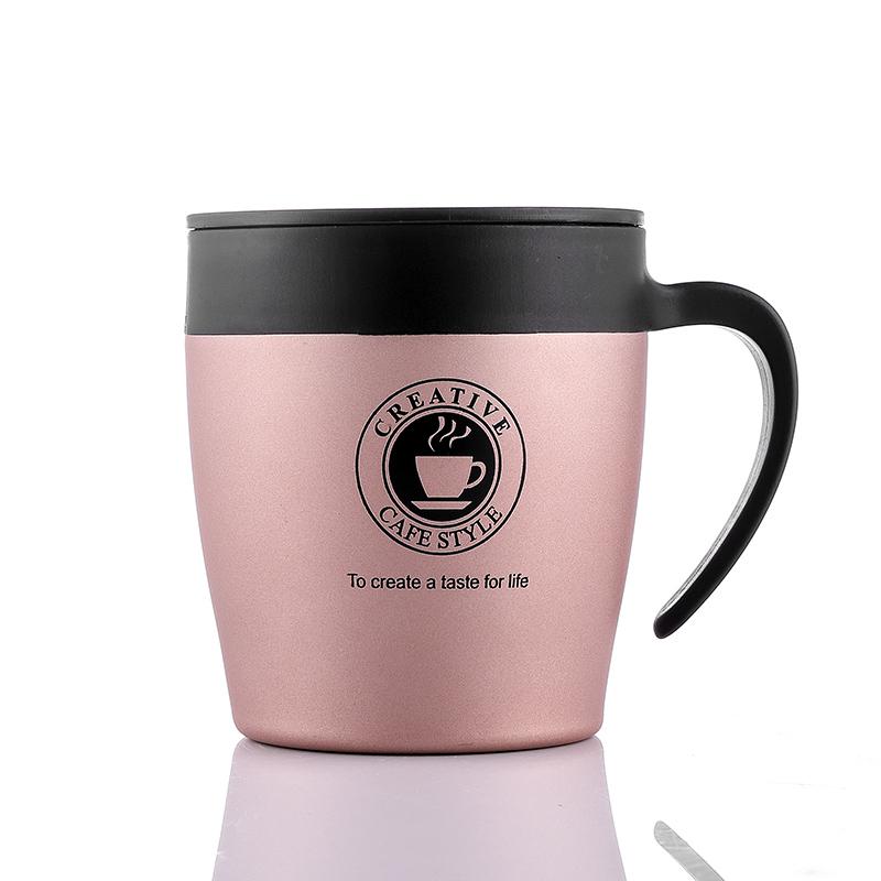 Tazza Termica da Caffè 380ml Acciaio Inossidabile Borraccia Termica con Manico Coperchio e Cucchiaino