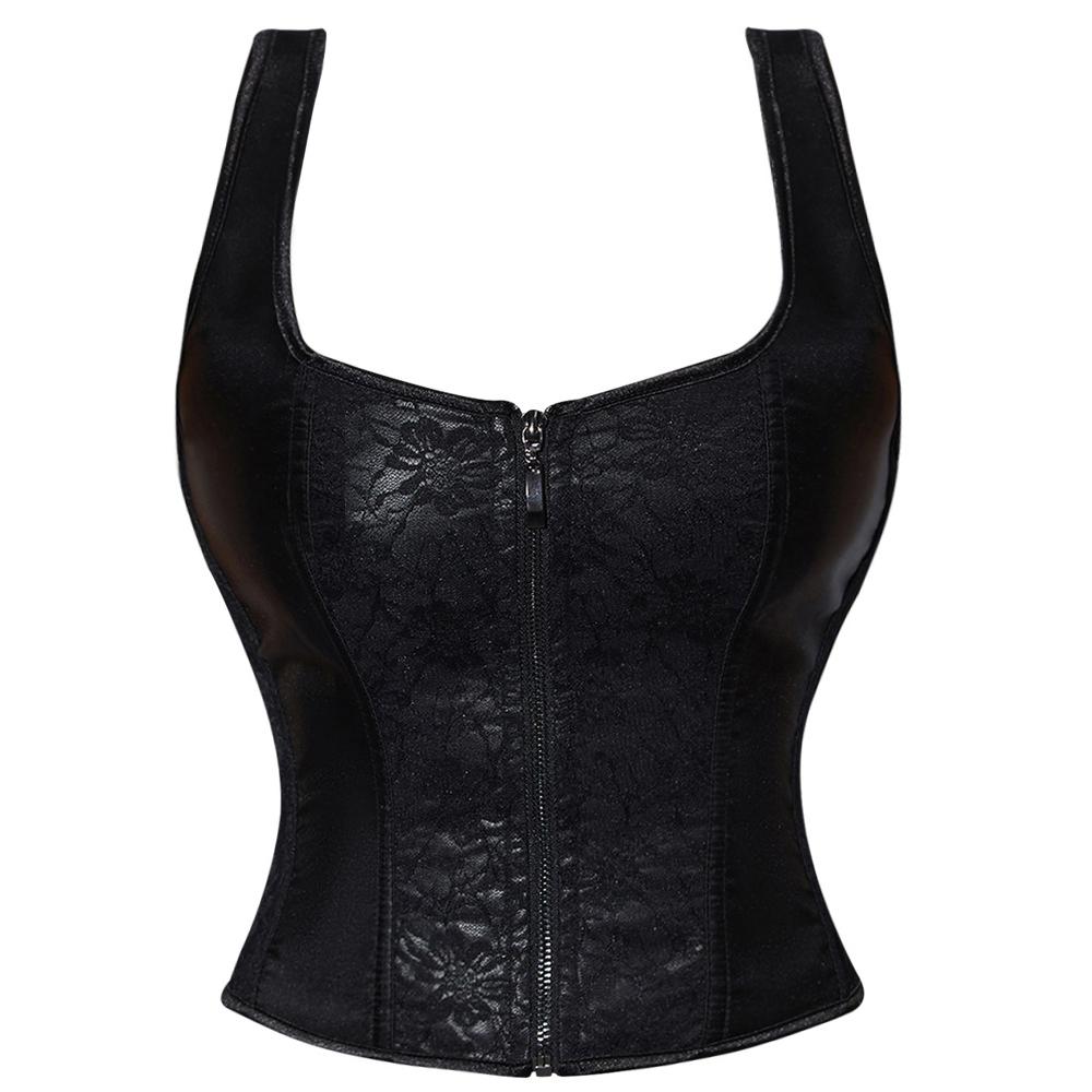 Jacquard Boned Bustier Corset Zipper Drawstring Shapewear Tank Top Wide - Strap Corset Xs чёрный