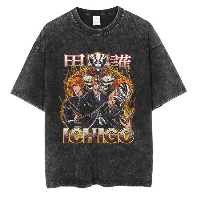 Japanese anime Bleach Zaraki Kenpachi graphic print t-shirt for men and women manga t-shirts Harajuku men s oversized washed cotton t-shirt S