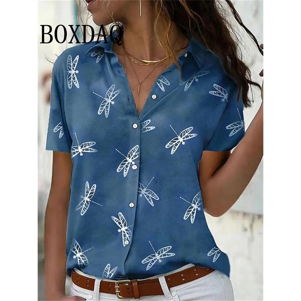 Summer Chic Women's Lapel Short-Sleeved Loose Shirts Spring Single-Breasted Tops Casual Flower Printed Blouses Women's Clothing