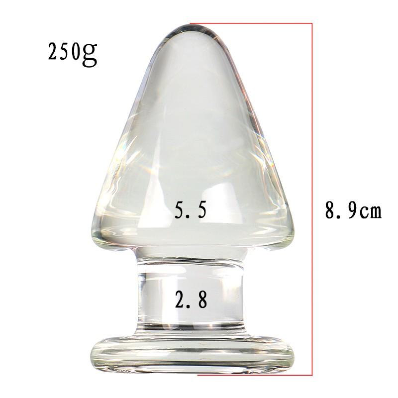 VaHppy Sklenené análne kolíky veľké 5,5 cm priehľadné/zlaté SM BDSM Sexuálne hračky pre dospelých Unisex lesbický gay análny masturbátor stimulácia