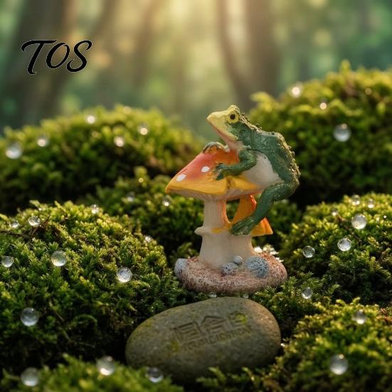 Durable Resin Ornaments for Miniature Gardens Frog on Mushrooms Figurine, DIY Micro Landscape Bonsai Ornament, Small Decorative Accents Potted Plants