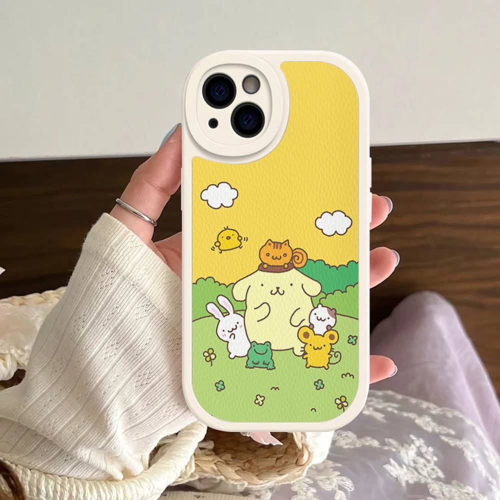 Cartoon P-Pompompurins Cute Leather Phone Case For IPhone 16 15 14 13 12 11 Pro Max Plus Shockproof Cover