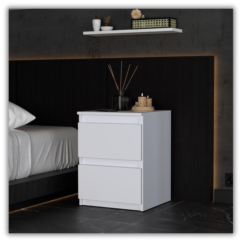 White Bedside Cabinet 40 Cm 2 Drawers Large Bedside Table For Bedroom