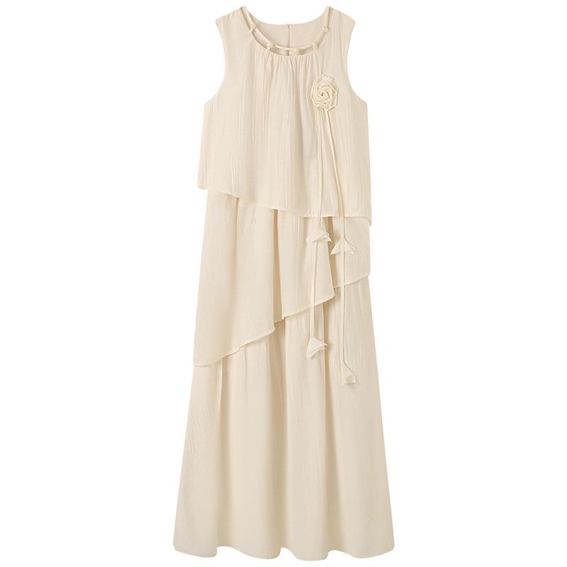Women's 2025 Summer French Sleeveless Vest Cake Dress - Petite Holiday A-line Skirt, Loose Fit