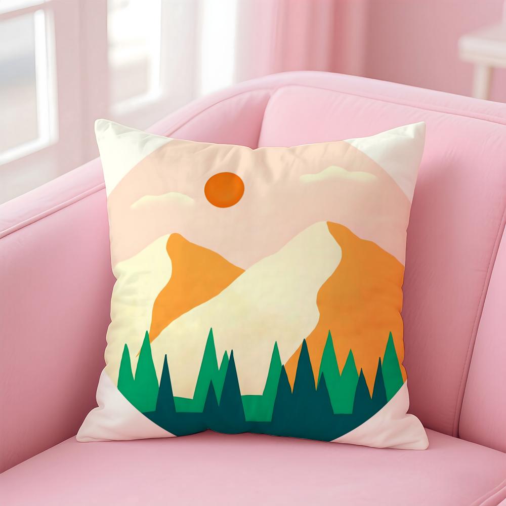 Classic Sunrise Cartoon Cushion Cover Linen Pillowcase Cover Soft Decor for Sofa Home Room
