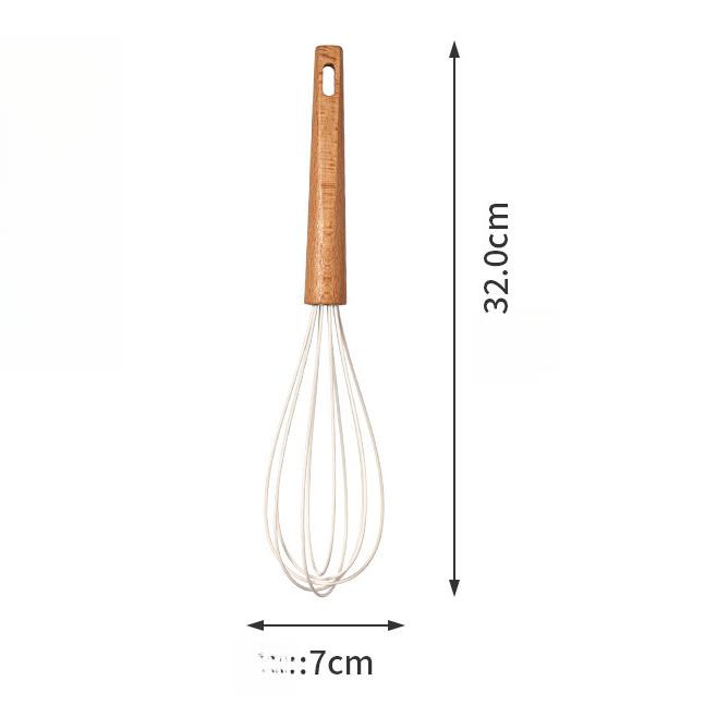 Food Grade Silicone Kitchen Utensils Set Beech Wood Handle Heat Resistant Non-Stick Cookware Spatula Spoon Whisk Tongs