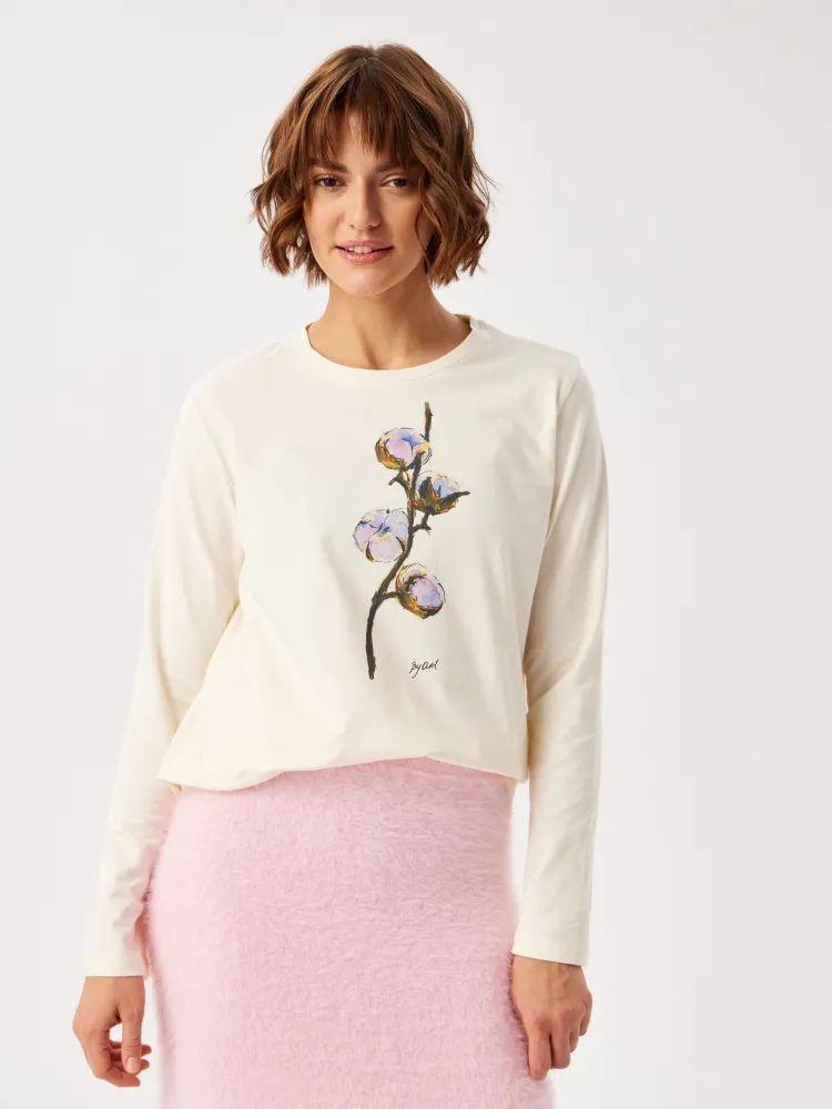 2025 Women s Casual Long-Sleeve Printed Round Neck Loose T-Shirt XXXL абрикосовый