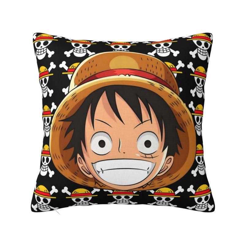 Custom Modern One Pieces Luffy Anime Cushion Cover for Sofa Soft Pirate Skull Manga Pillow Case