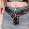 Y2k Disc PU Hollow Belt Retro Concho Waistband Fashion Rivet Wide Belt  Girls
