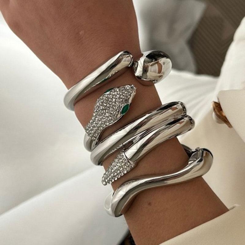 Gold Color Chunky Metal Snake Geometric Wide Cuff Bangles for Women Open Irregular Bracelets Bangle Men Goth Punk Jewelry