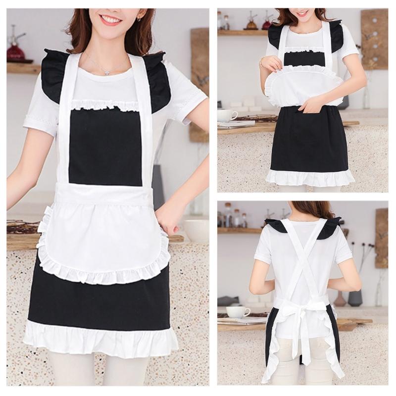 Halloween Maid Apron Costume Princess Maid Apron Women Kitchen Apron for Cooking Baking Princess Maid Apron with Pocket
