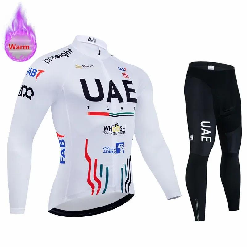 2026 UAE Team Winterfleece Langarm 2026 Winter Samt Warm Radsportbekleidung Anzug Set Fahrradkleidung Tragen Ropa Ciclismo Rennrad Trikot Anzug