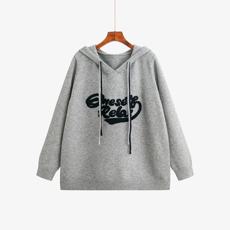 

Plus Size Women s Casual Hoodie: Towel Embroidery Knitwear, Winter 2025 Style, Loose Fit. 2XL (Weight: 75-90 kg) серый