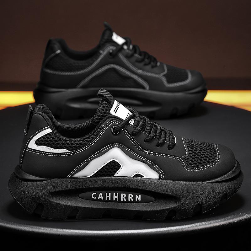 

New men s shoes fashionable platform shoes men s sports trendy shoes breathable mesh sports shoes casual shoes men s light luxury bread shoes 44 чёрный