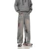 American Ink Splashing Ripped Jeans Men's and Women's High Street Wide Legs Vibe Retro Old Design Sense Ruffian Handsome Trousers