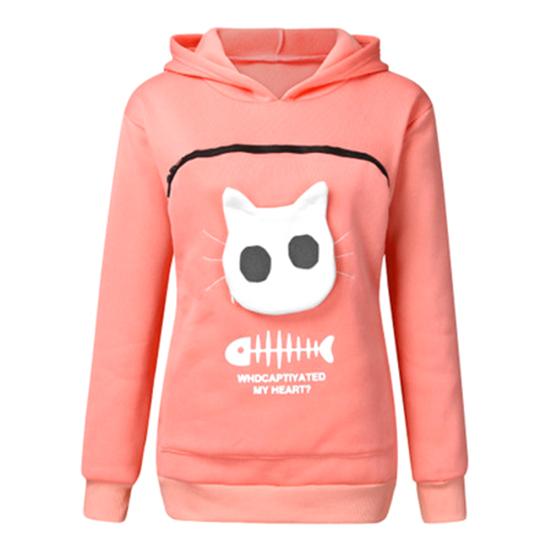 Sudadera con capucha de manga larga con estampado de peces y gatos con bolsa de canguro