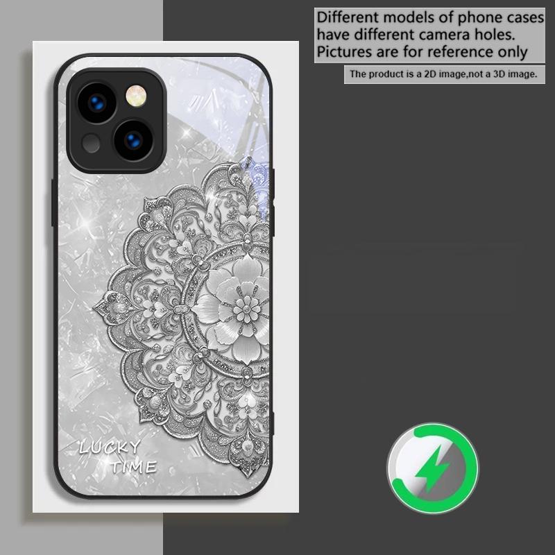 Fragrant Golden Mandala suitable for iPhone 17 Pro Max 16E 15 Pro 14 13 Plus 12 mini 11 XR Xs 7 8 16 Air black Glass Phone Case