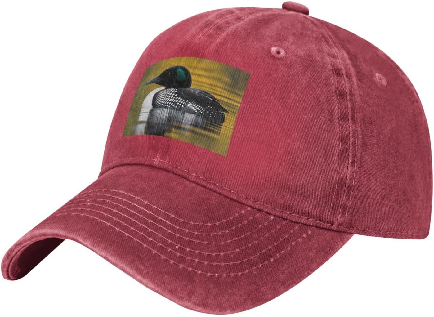 

Loon Bird Print Washed Denim Baseball Cap Adjustable Cotton Sun Protection Casual Hat for Men Women Can Be Adjusted красный