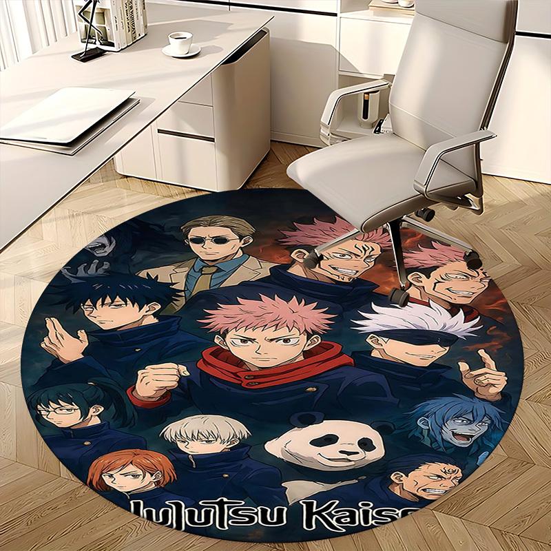 1pc Jujutsu Kaisen Anime Round Carpet Office Chair Mat, NonSlip Rug for Home Decor, Living Room, Bedroom, Game Room
