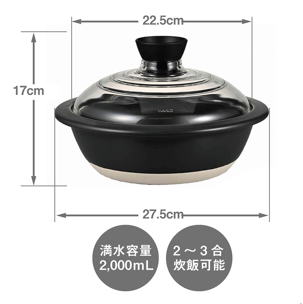 Hario Hliněný hrnec se skleněnou poklicí 8 2000 ml č. GDN-225-BW