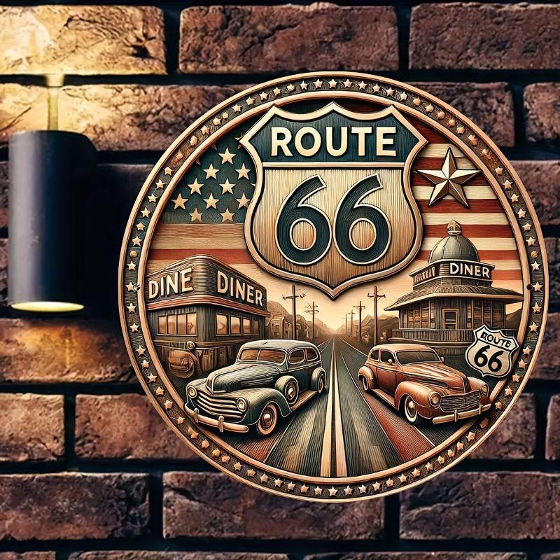 

Vintage Route 66 Metal Wall Art for Garage Bar Home 20x20cm