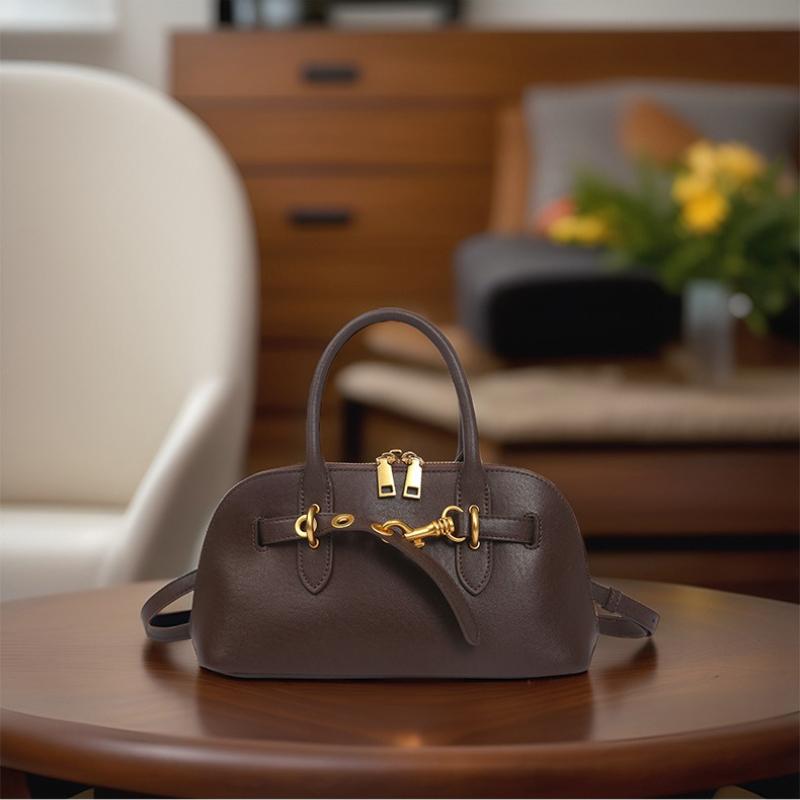 Luxury Brand Genuine Leather Women Handbags Fashion Gold Buckle Shoulder Bags Women Retro Cowhide Boston Bags Lady