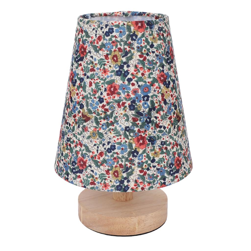 Floral Table Lamp Vintage Wooden Base Fabric Night Lamp Dimmable with Power Off Memory Safe USB Powered for Bedroom