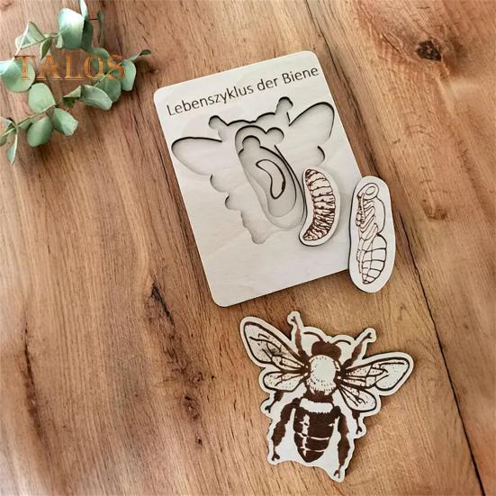 Holzpuzzle Lebenszyklus, mehrschichtiges Tier-Insekten-Pflanzenwachstums-Puzzle, Vorschul-Lernpuzzle, Spielzeug für Kinder, Jungen und Mädchen
