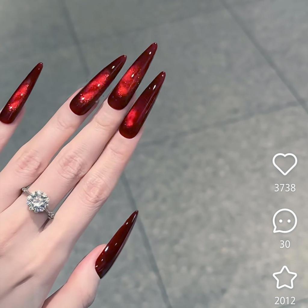 Ruby Cat Eye Glass Beads Whitening Nail Tips – 30 Finished Wearable Plain Strips for New Year Nails