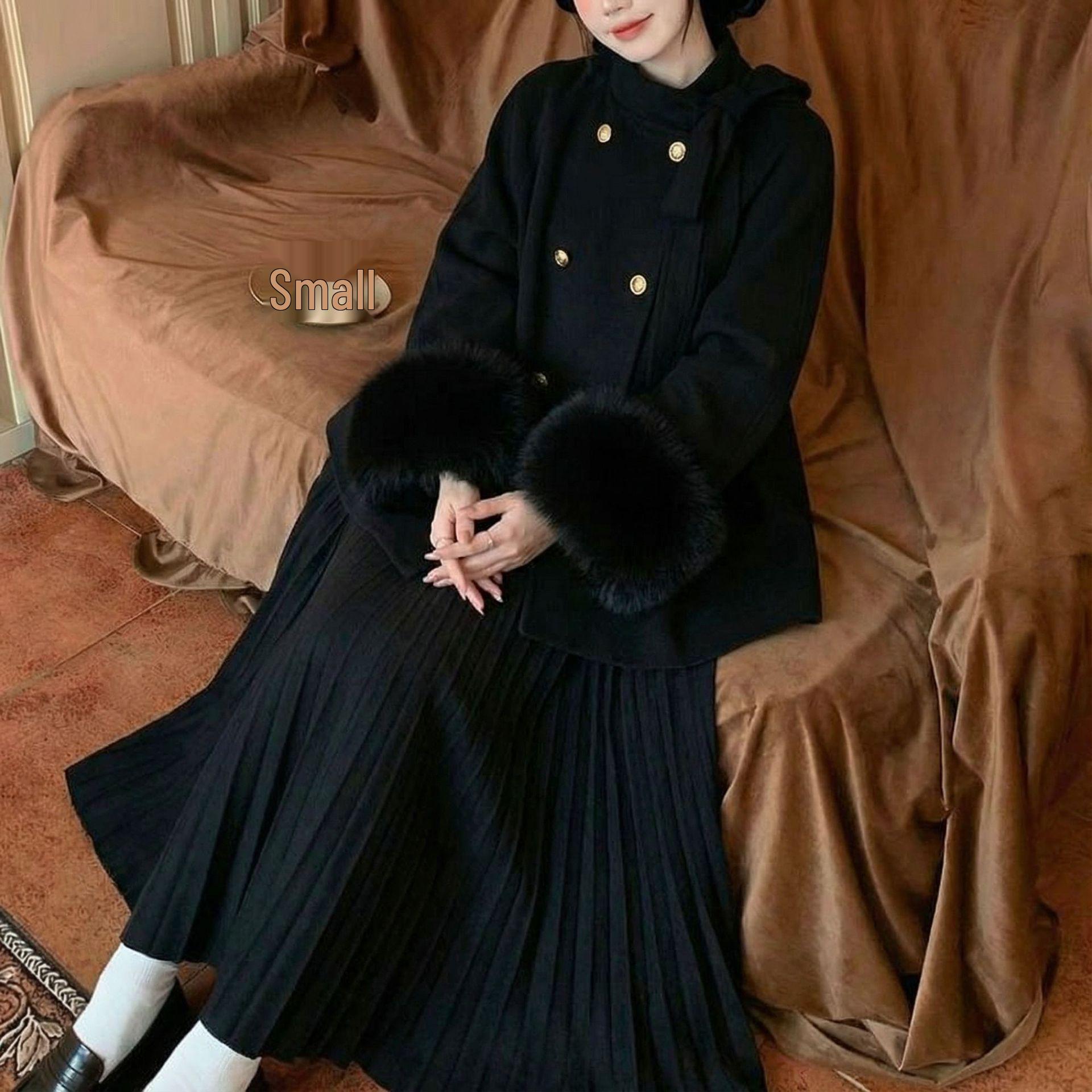 

2025 Autumn/Winter New Arrival: Premium Black Wool Suit Set with Half-Skirt for Everyday Versatile Commuting M
