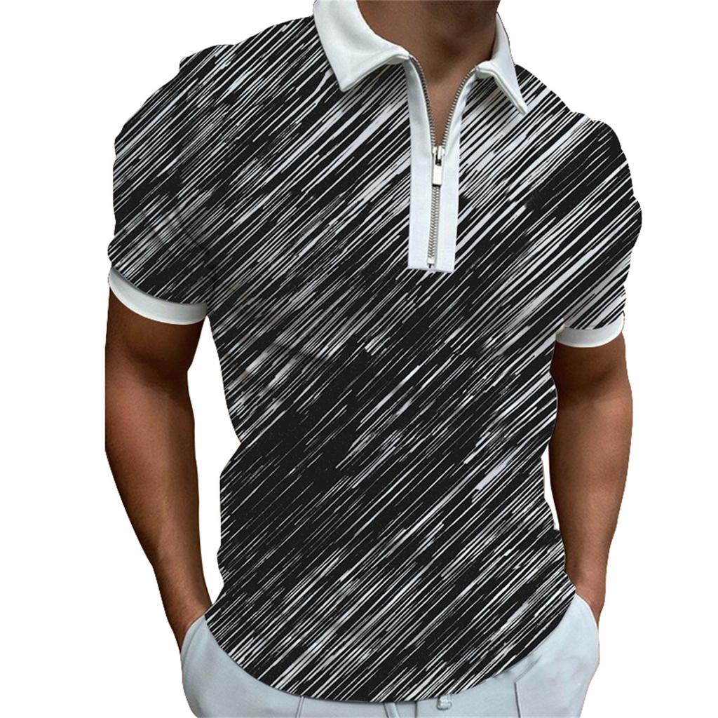 Men's Short Sleeve New Summer Zipper Casual POLO Shirt Men's Fashion Printing Lapel POLO Shirt T-shirt