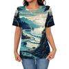 Women's Casual, Fashionable, Simple Personalized, Artistic Landscape 3D Printed Short Sleeved Top, Women's Trendy Outfit T-shirt