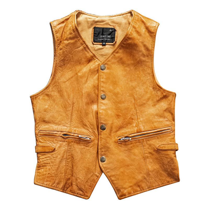 Washed Black Knight Vest PU Leather Men's Vest Vest