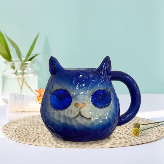 100ml Cat Mug Ergonomic Handle Stain-Proof High-Density Resin Drinking Cup 3D Artistic Cat Details Tea Cup