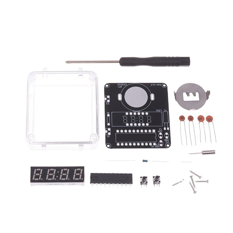 1Set Diy Electronic Watch Kit Led Digital Tube Display Creative Soldering Project Transparent Case Diy Kit (Without Battery)