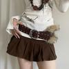 Rivet Leather Fur Belt Faux Fur Plush Belt Vintage Y2K Waistband  Daily
