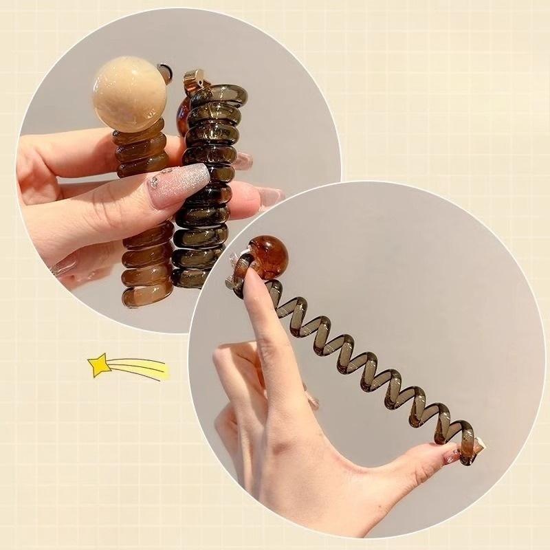 Cute Beads Elastic Rubber Bands Women Girls Telephone Wire Hair Ties Loop Spiral Spool Headbands Ponytail Holders Accessories