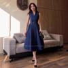 2026 Spring Women's Solid Color Sleeveless Lapel Dress - Slimming, Elegant, and Waist-cinching with a Flared Hem