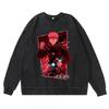 Vintage Washed Dark Anime Print Streetwear Hoodie Men - Retro Urban Sweatshirt With Cotton Lining