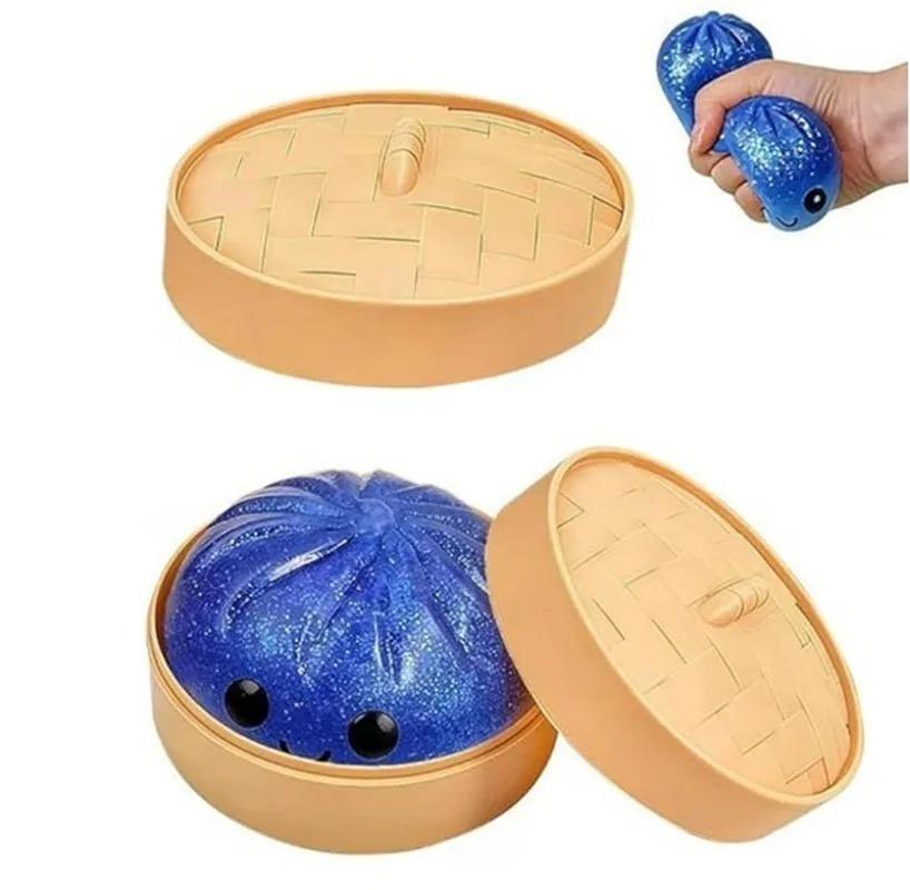 Kawaii Dumpling Squishy Set with Steamer Box, Soft Sensory Stress Relief Toy for ADHD