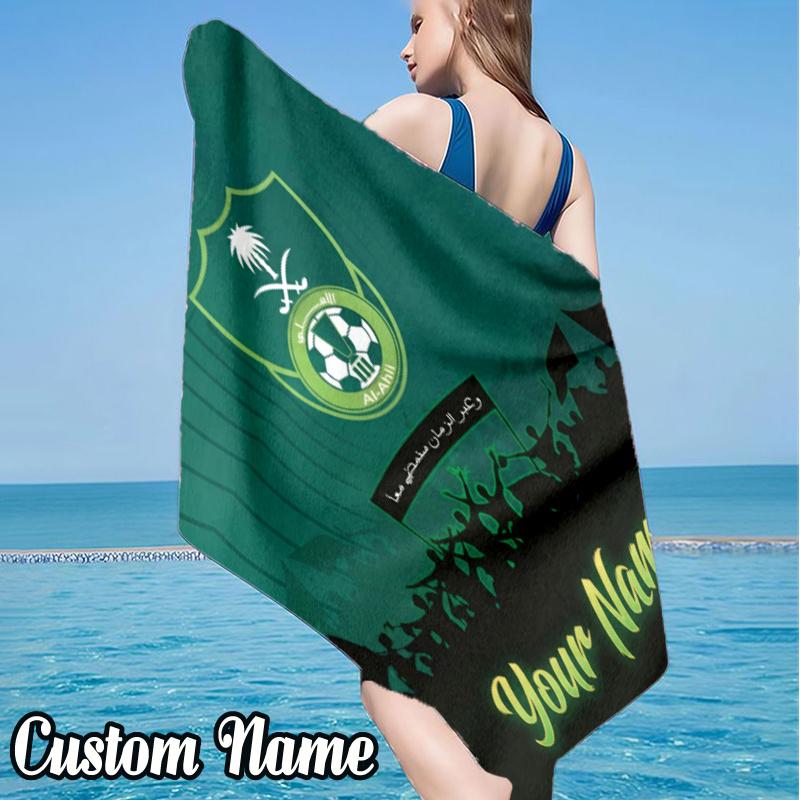 Custom Name Saudi football Beach Towel - Soft, Ultra-Absorbent Microfiber, Lightweight, Perfect for Beach, Parties, Travel, Camping
