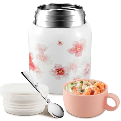 Pevcwa Vacuum Insulated Soup Jar with Spoon and Cup, 500ml Large Capacity, Vacuum Insulated, Stainless Steel, Keeps Hot or Cold, Keeps Hot for 12 Hour
