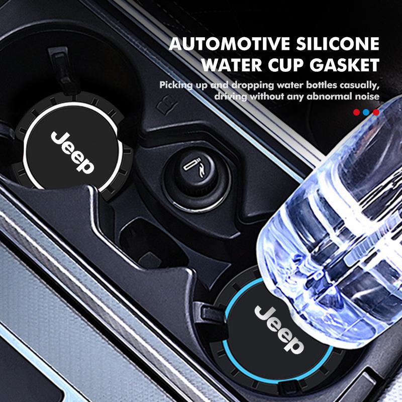 For Jeep 2Pcs PVC Silicone Car Coaster Water Cup Bottle Holder Mat Anti-slip Pad Coaster Cherokee Wrangler JK Gladiator Compass AJV1