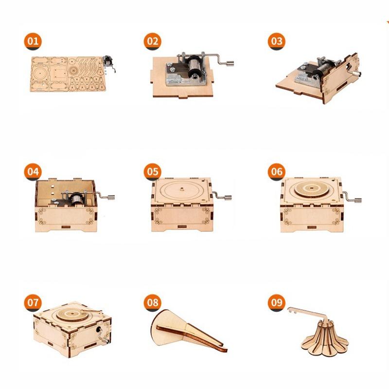 Puzzle Creativo 3D Tridimensionale Fonografo Carillon Modello di Puzzle in Legno Realizzato Scientificamente Giocattoli Educativi per Bambini