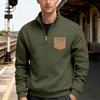 New Autumn/Winter Heavyweight Fleece-Lined Oversized Solid-Colour Patch Pocket Half-Zip Stand-Up Collar Men's Sweatshirt